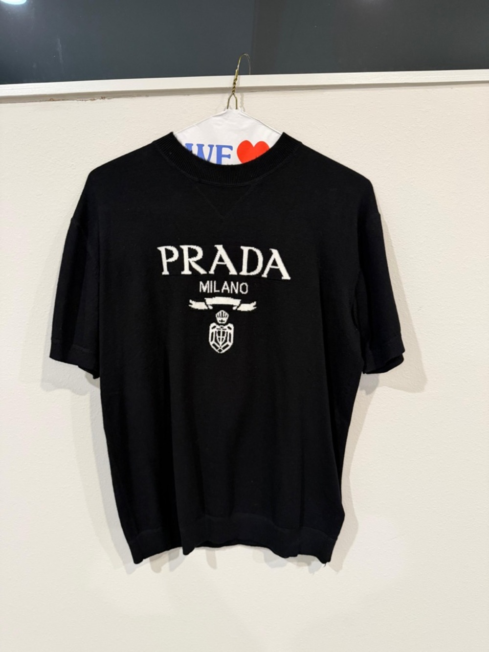 Prada Black Short-Sleeve Milano Logo Knit Tee